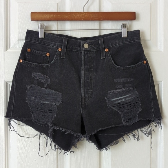 Levi's Pants - Levi's 501 Classic Distressed High Rise Cut Off Button Fly Jean Shorts Black 29